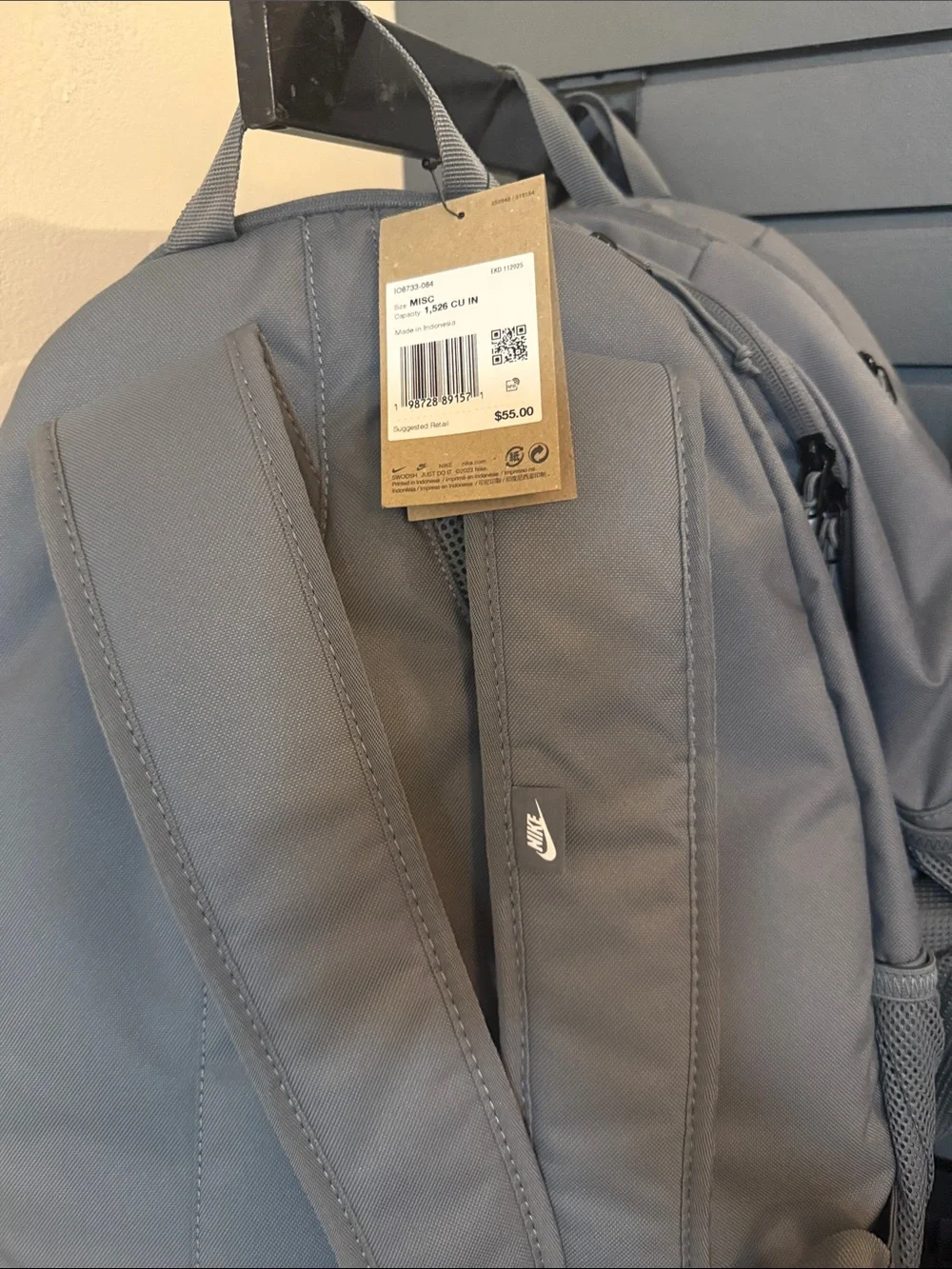 Nike Gray Backpack with Large White Swoosh - Men's